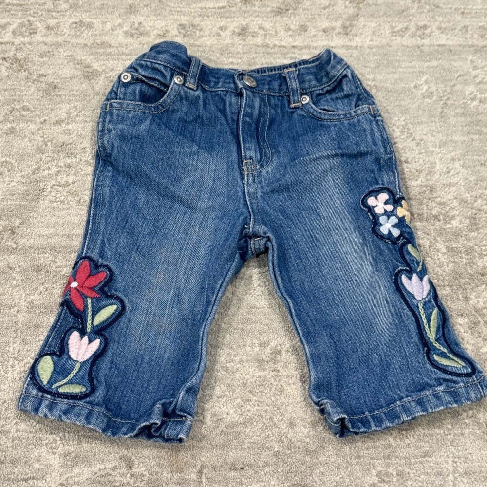 Baby Gap Jeans Girls 6-12 Months Embroidered Floral Patches Denim '02 Y2K VTG